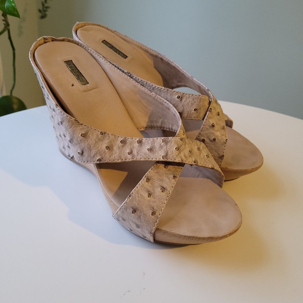 Nude Ostrich Leather Wedge Heels